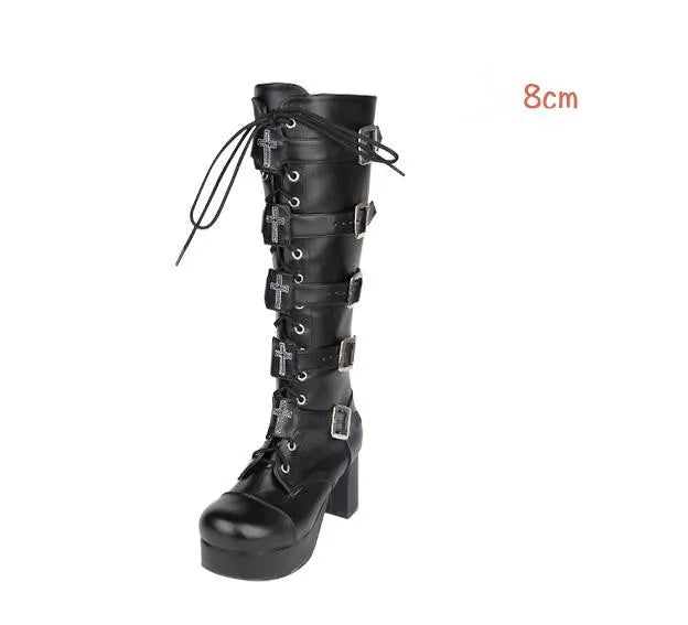 Funki Findz | Boots | Women's Punk Cross and Buckle Strap Boot