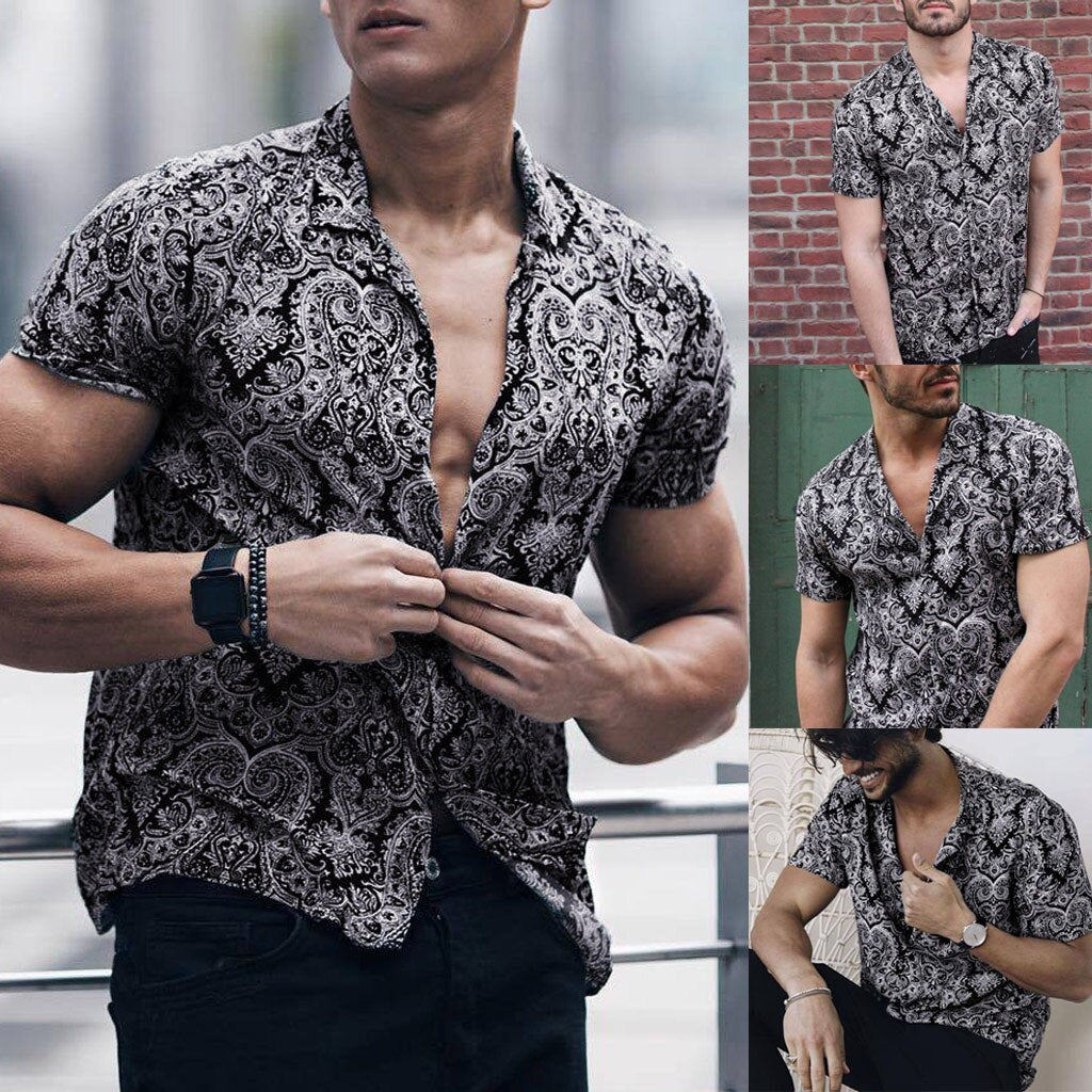 Funki Findz | Shirts | Men's Floral Hipster Short Sleeve Dress Shirt