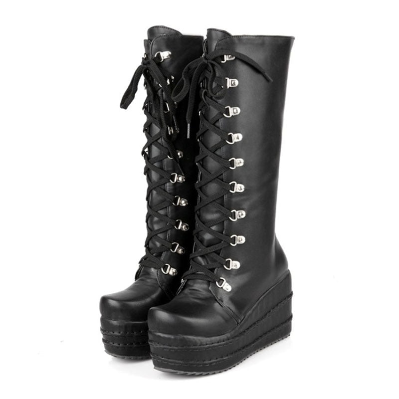 Funki Findz | Boots | Women's High Platform Gothic Wedge Boot