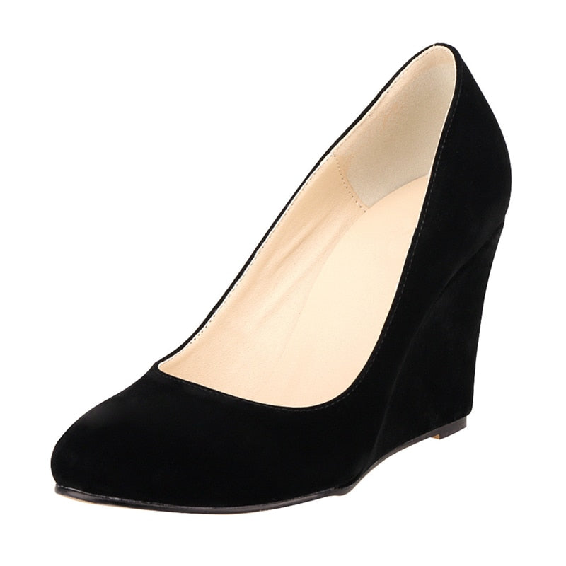 Funki Findz | Shoes | Women's High Heeled Flock Wedge Pumps