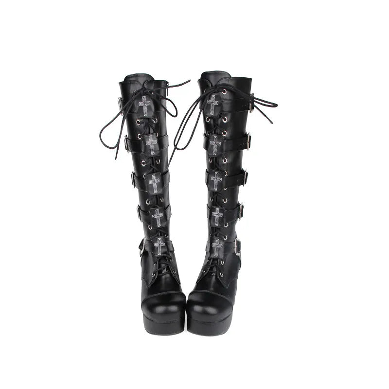 Funki Findz | Boots | Women's Punk Cross and Buckle Strap Boot
