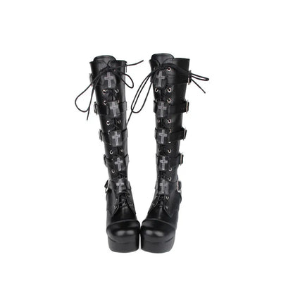 Funki Findz | Boots | Women's Punk Cross and Buckle Strap Boot