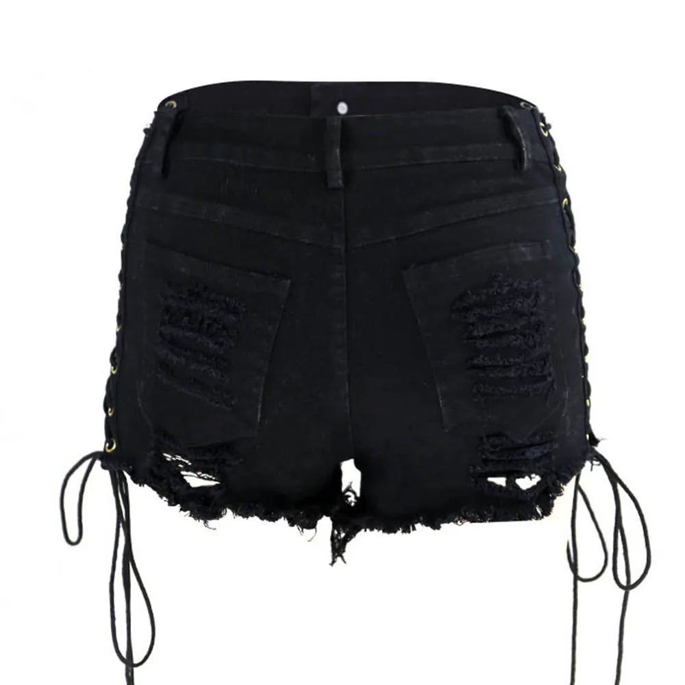 Funki Findz | Shorts | Women's Goth Punk Lace Up Denim Shorts