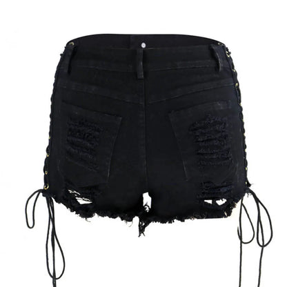 Funki Findz | Shorts | Women's Goth Punk Lace Up Denim Shorts