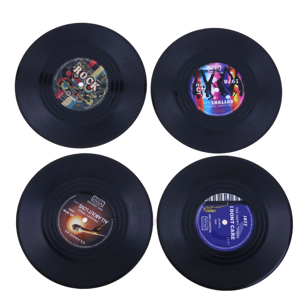 Funki Findz | Coasters | Vinyl Record Coasters and Holder 6 Pcs