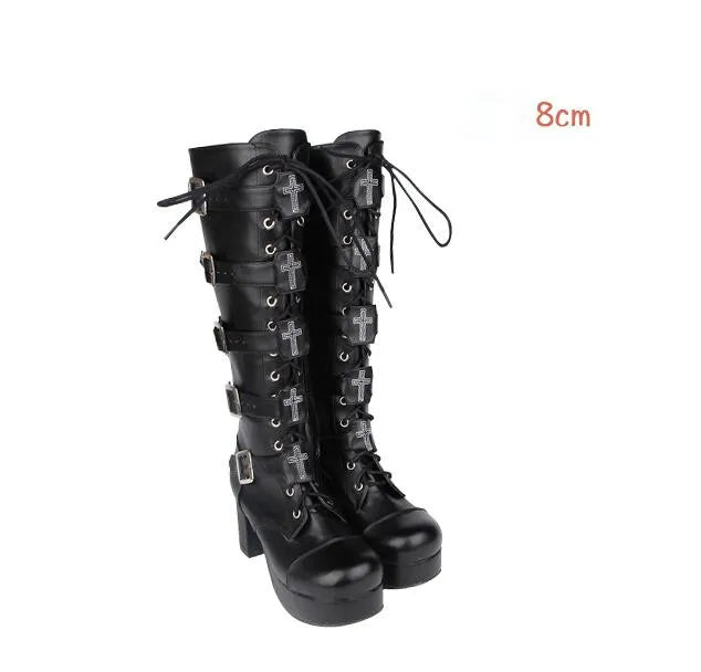 Funki Findz | Boots | Women's Punk Cross and Buckle Strap Boot