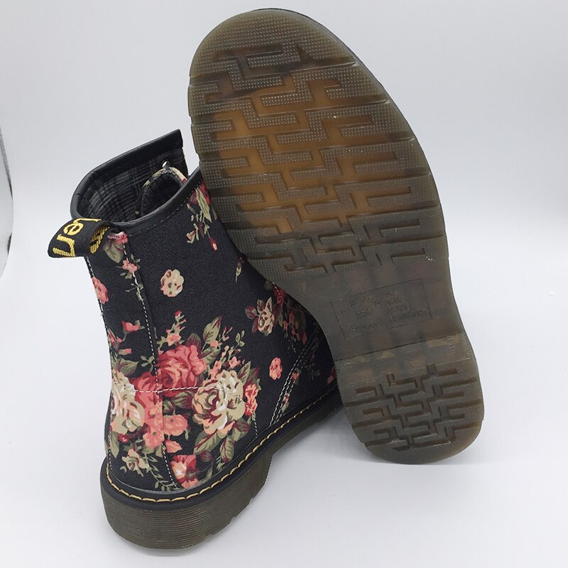 Funki Findz | Boots | Women's Canvas Flower Print Ankle Boots