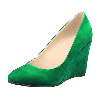 Funki Findz | Shoes | Women's High Heeled Flock Wedge Pumps