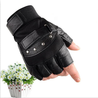 Funki Findz | Gloves | Men's Half Finger Leather Punk Gloves