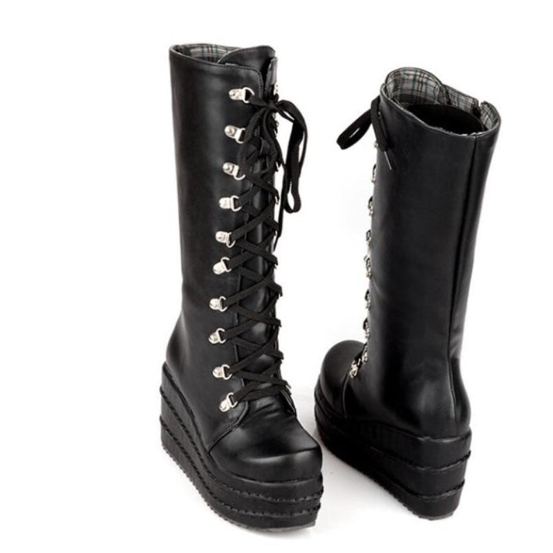 Funki Findz | Boots | Women's High Platform Gothic Wedge Boot