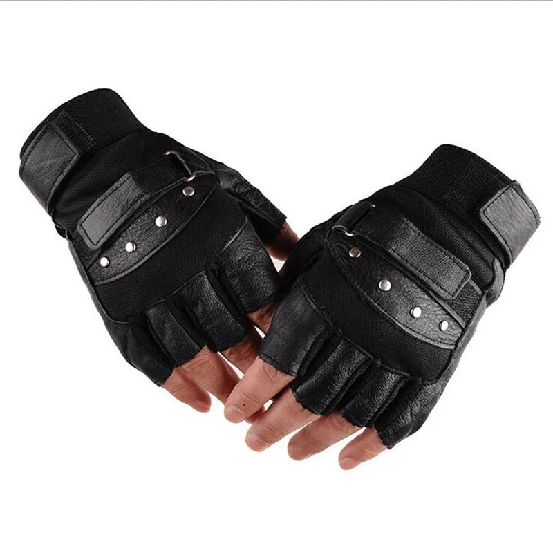 Funki Findz | Gloves | Men's Half Finger Leather Punk Gloves