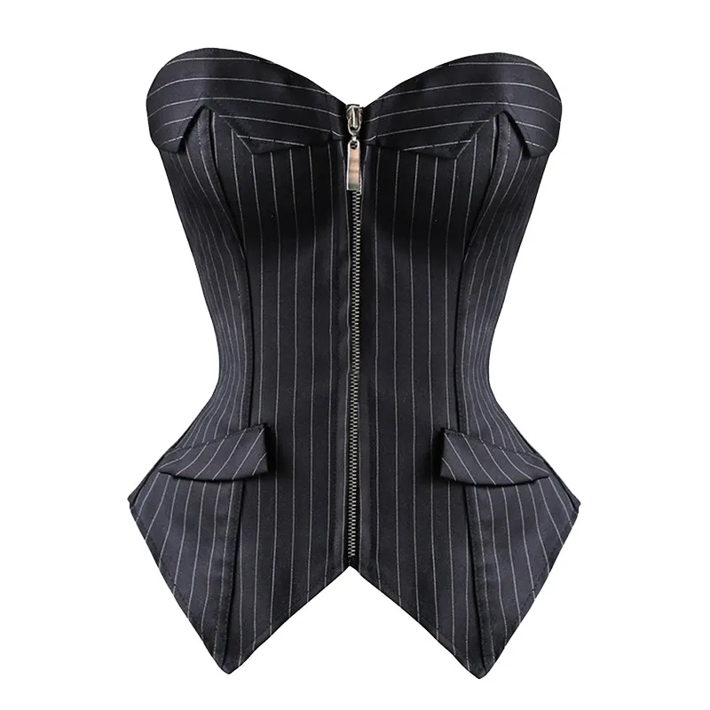 Funki Findz | Lingerie | Women's Black Pin Striped Zip Up Corset