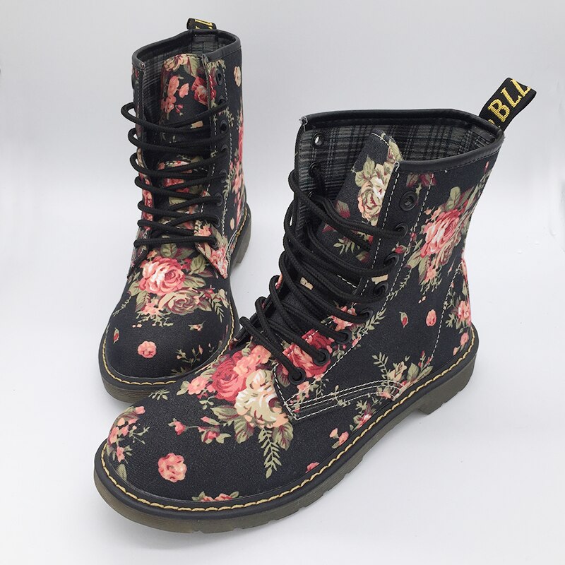 Funki Findz | Boots | Women's Canvas Flower Print Ankle Boots
