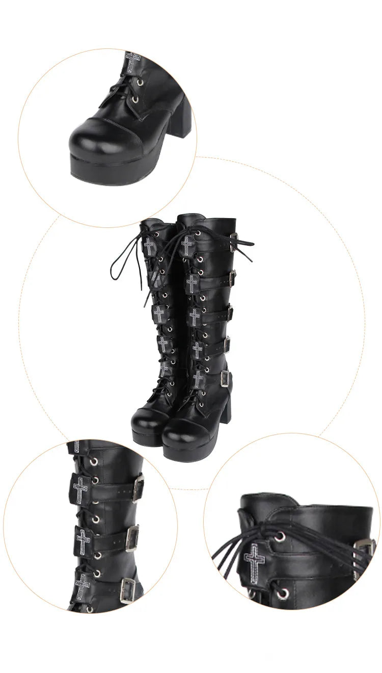 Funki Findz | Boots | Women's Punk Cross and Buckle Strap Boot