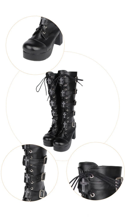 Funki Findz | Boots | Women's Punk Cross and Buckle Strap Boot
