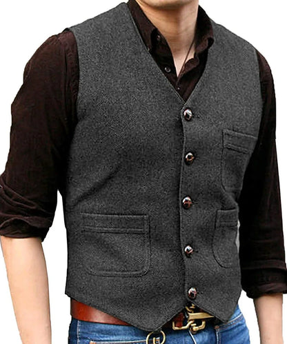Funki Findz | Vests | Men's Herringbone Tweed Casual Waistcoat
