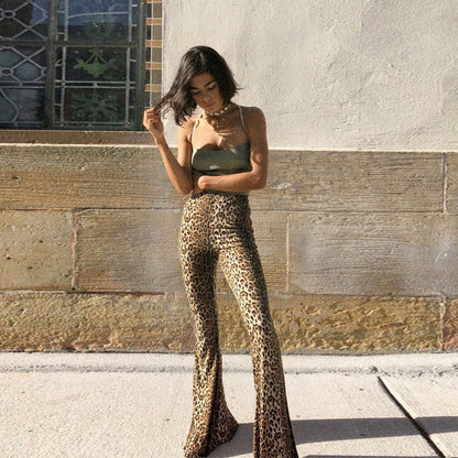 Funki Findz | Pants | Women's Leopard Print Stretch Flared Pants