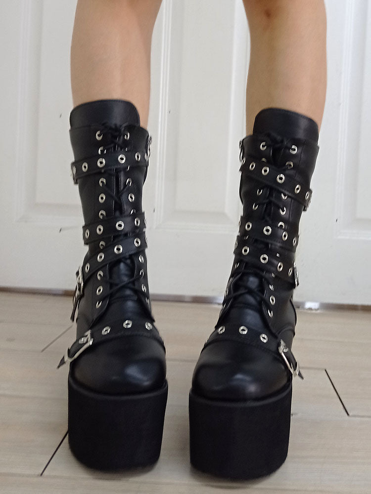 Funki Findz | Boots | Women's Buckle Wedge Platform Boots