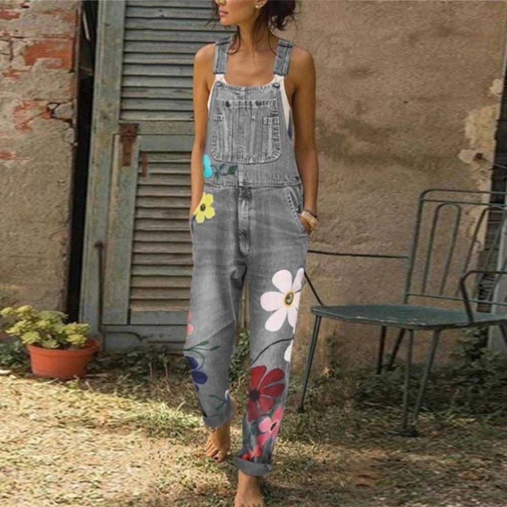 Funki Findz | Pants | Women's Floral Denim Suspender Overalls