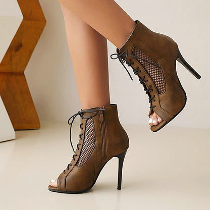 Funki Findz | Boots | Women's Open Toe Lace Up Granny Boots