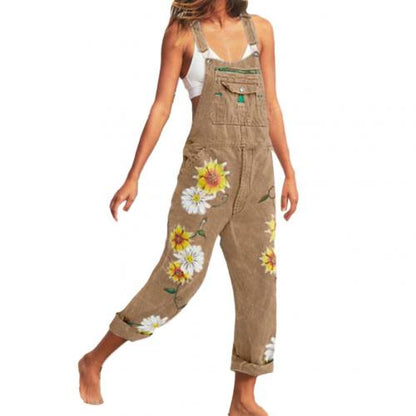 Funki Findz | Pants | Women's Denim Overalls Sunflower Print