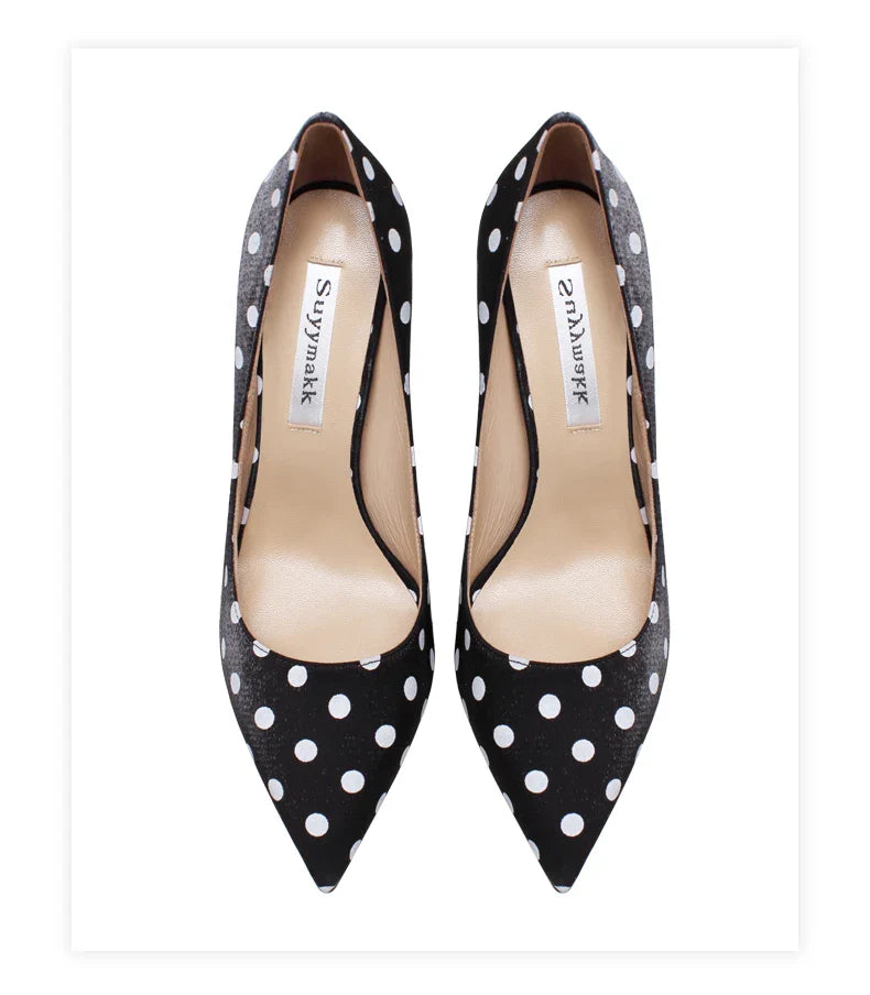 Funki Findz | Shoes | Women's Silk Polka Dot Pointed Toe Heels