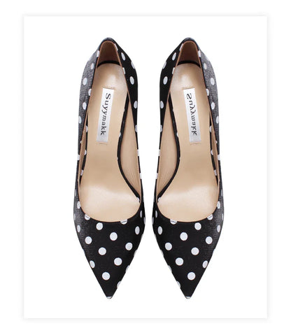 Funki Findz | Shoes | Women's Silk Polka Dot Pointed Toe Heels