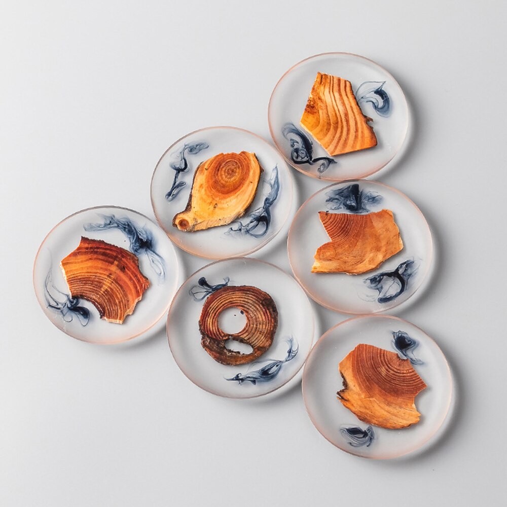 Funki Findz | Coasters | Pine Wood Resin Drink Coasters 6 Pcs