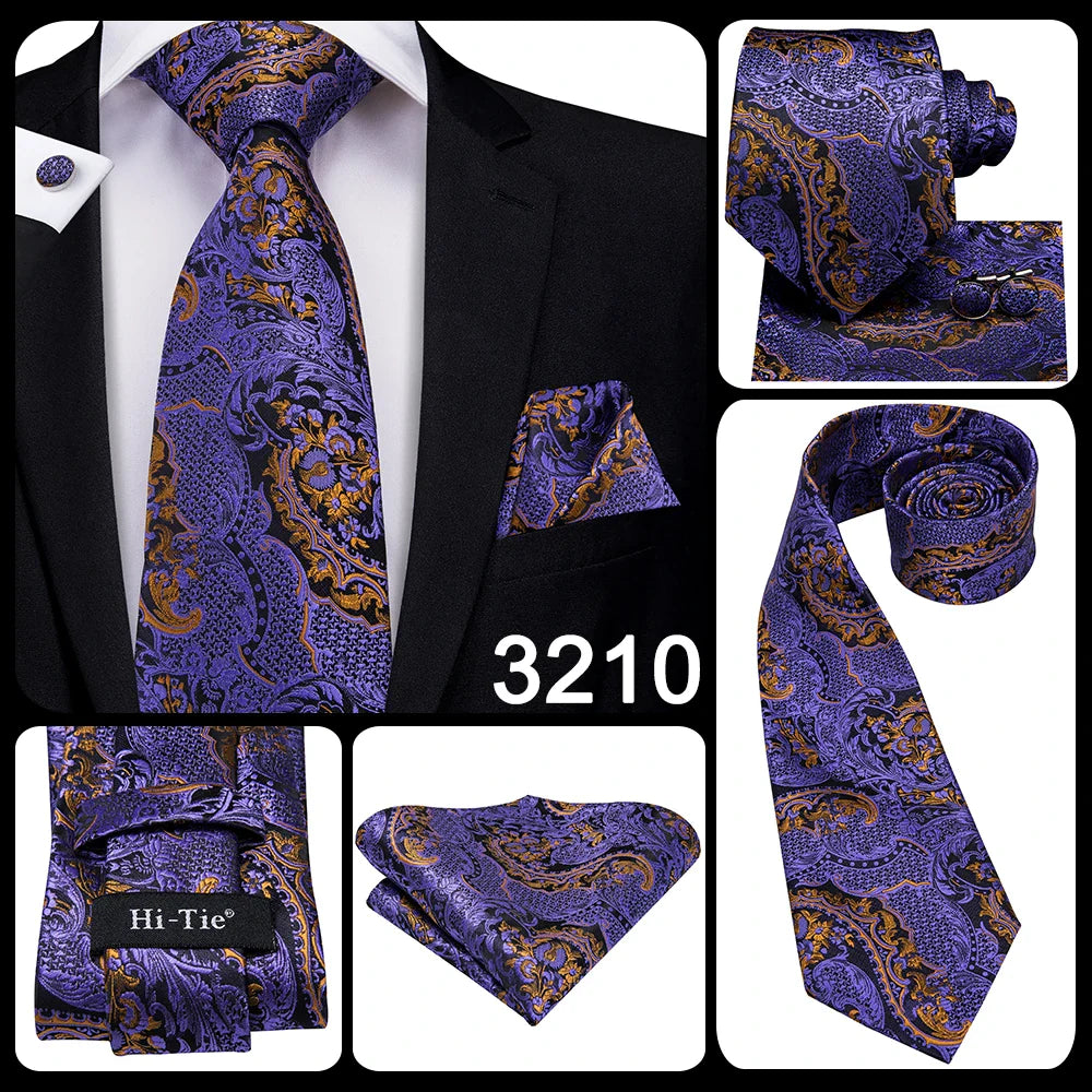Funki Findz | Neckties | Men's Purple Silk Wedding 3Pcs Tie Set
