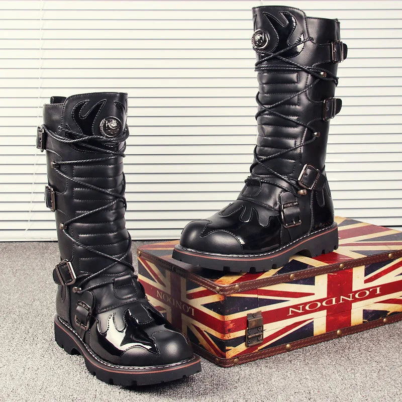 Funki Findz | Boots | Men's Knee-High Combat Motorcycle Boots