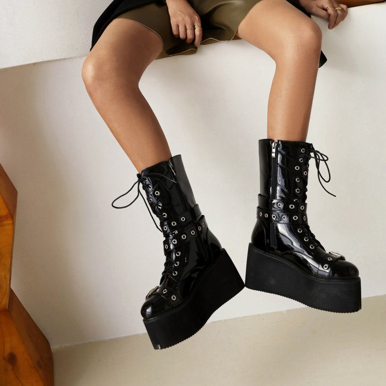 Funki Findz | Boots | Women's Buckle Wedge Platform Boots