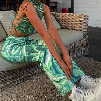 Funki Findz | Pants | Women's Ripple Print Flared Bell Bottoms