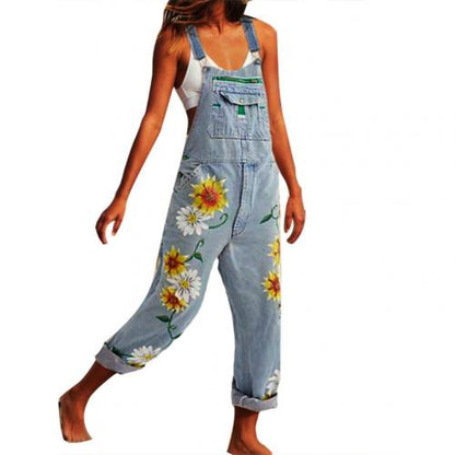 Funki Findz | Pants | Women's Denim Overalls Sunflower Print