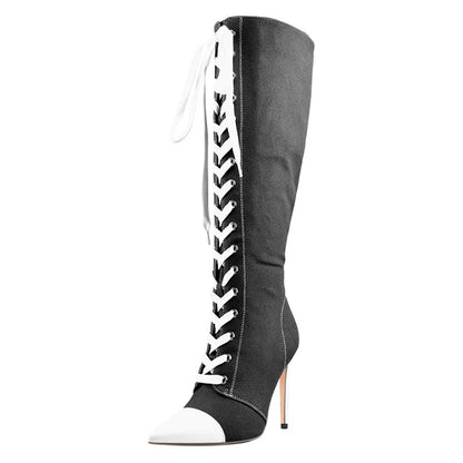 Funki Findz | Boots | Women's Lace Up Canvas Stiletto Boots