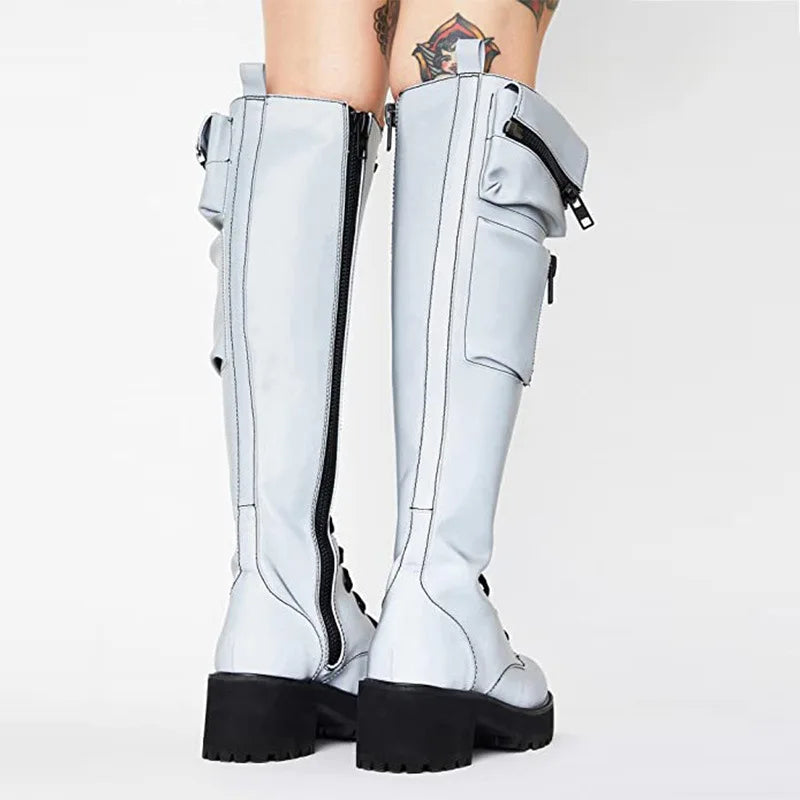 Funki Findz | Boots | Women's Knee High Goth Zip Pouch Boots