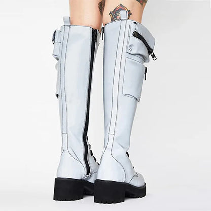 Funki Findz | Boots | Women's Knee High Goth Zip Pouch Boots