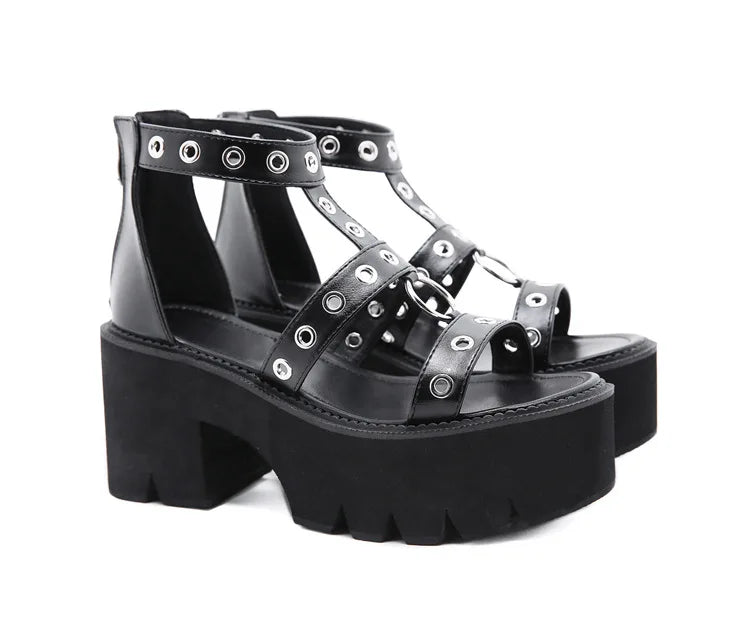 Funki Findz | Shoes | Women's Gothic Rivet Ring Platform Sandal