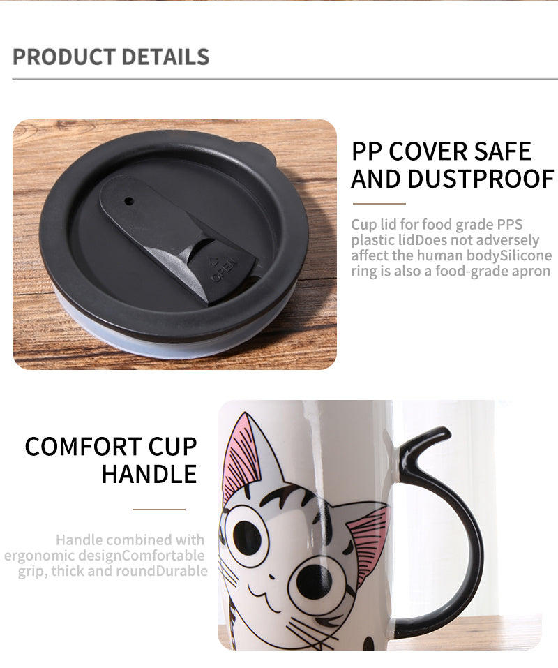 Funki Findz | Mugs | Large Ceramics Cat Mug | Spoon Lid | 20oz