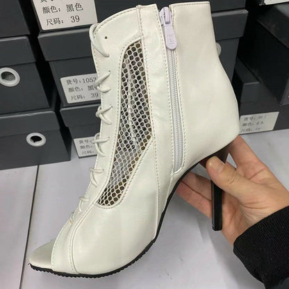 Funki Findz | Boots | Women's Open Toe Lace Up Granny Boots