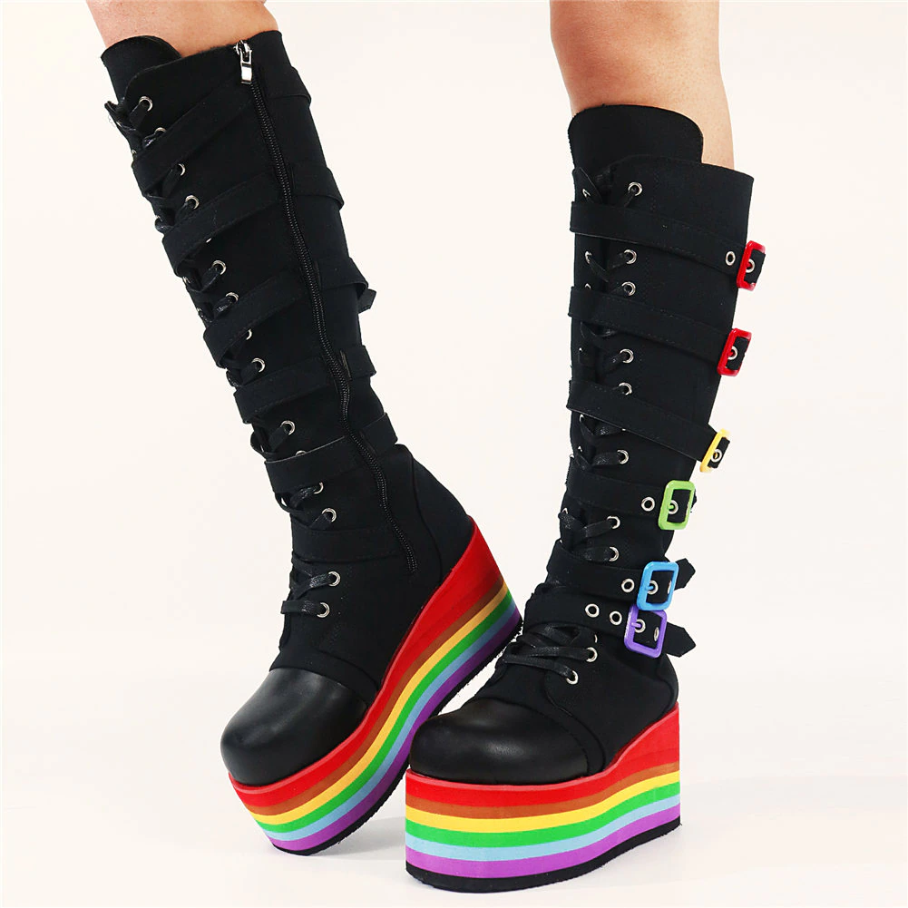 Funki Findz | Boots | Women's Punk High Platform Wedge Boots