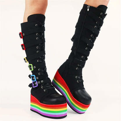 Funki Findz | Boots | Women's Punk High Platform Wedge Boots