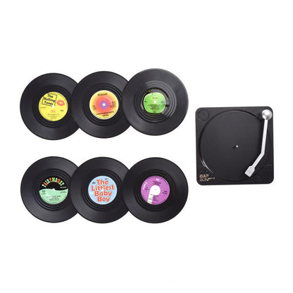 Funki Findz | Coasters | Vinyl Record Coasters and Holder 6 Pcs