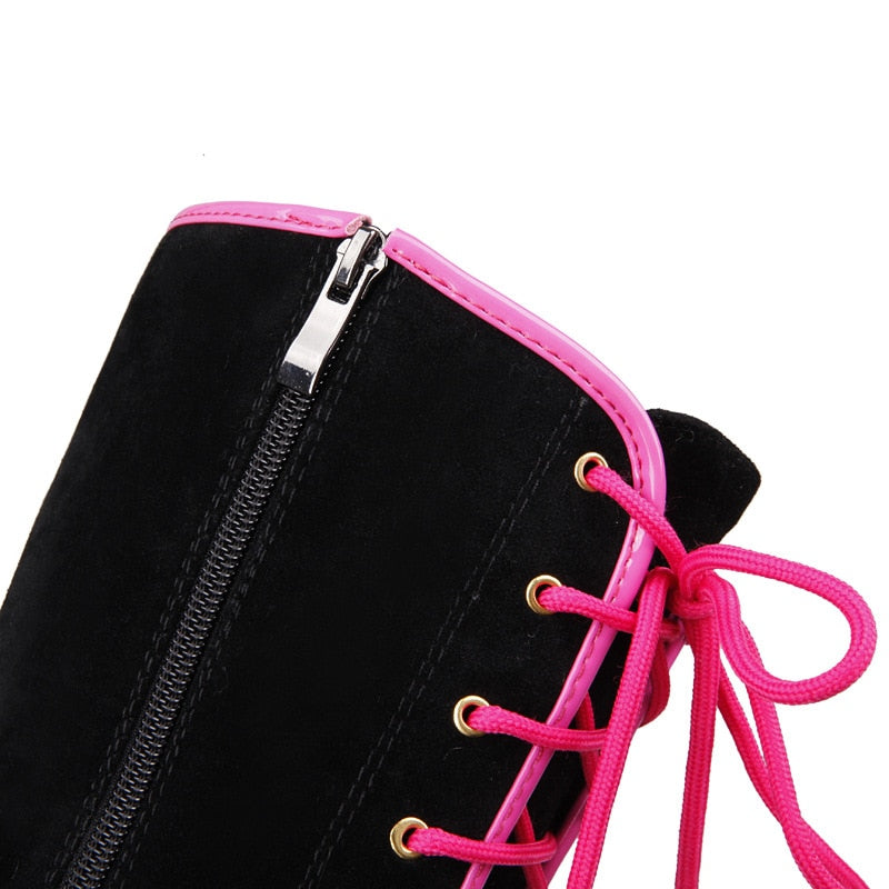 Funki Findz | Boots | Women's Pink Lace Up Suede Platform Boot