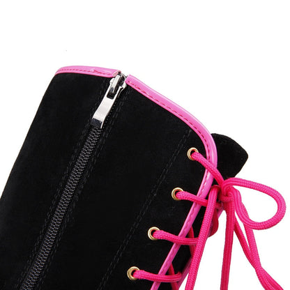Funki Findz | Boots | Women's Pink Lace Up Suede Platform Boot