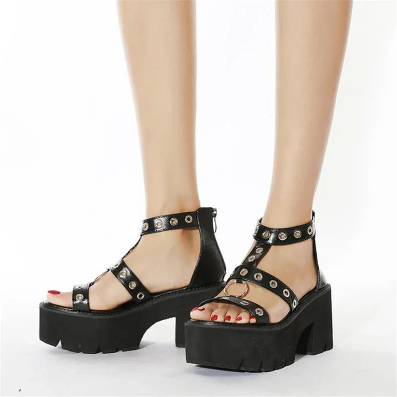 Funki Findz | Shoes | Women's Gothic Rivet Ring Platform Sandal