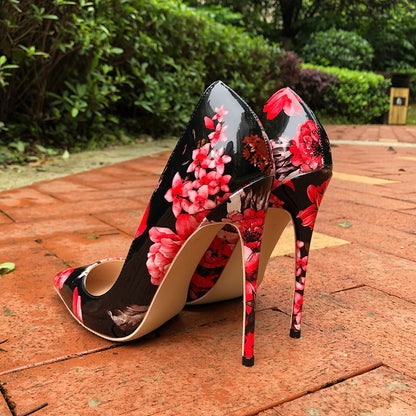 Funki Findz | Shoes | Women's Glossy Floral Print High Stilettos