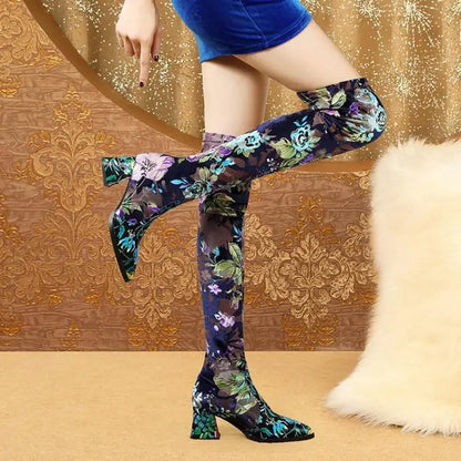 Funki Findz | Boots | Women's Over Knee Flower Embroider Boot