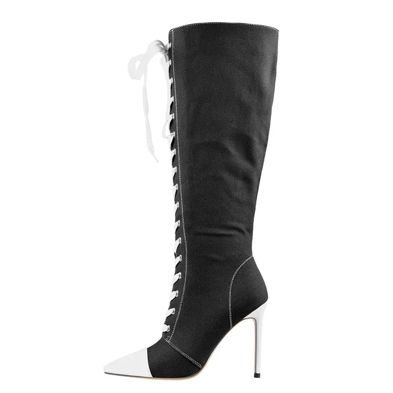 Funki Findz | Boots | Women's Lace Up Canvas Stiletto Boots