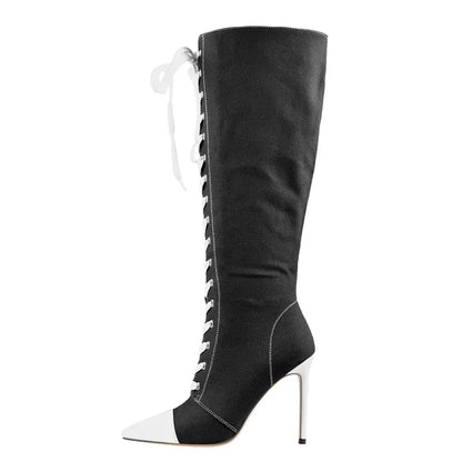 Funki Findz | Boots | Women's Lace Up Canvas Stiletto Boots