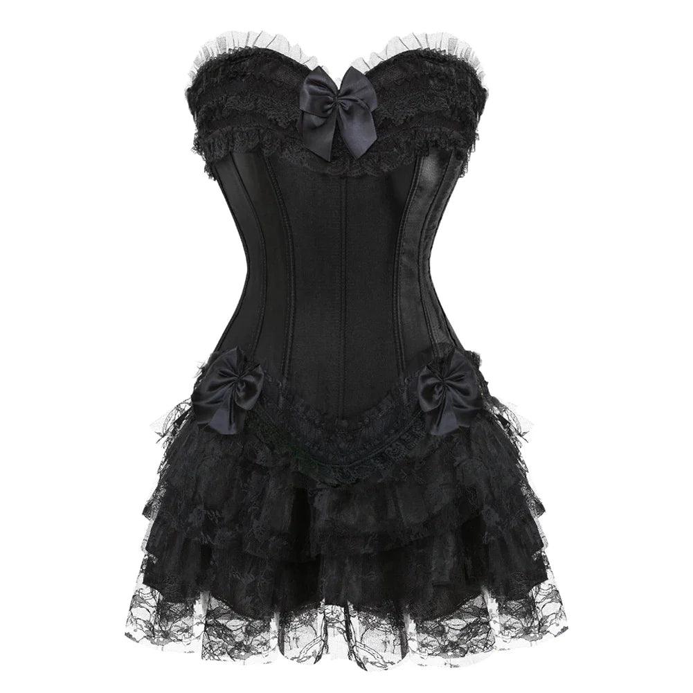 Funki Findz | Dresses | Women's Gothic Satin Lace Corset Dress